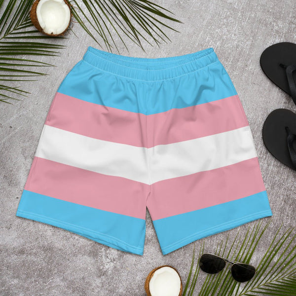 65 MCMLXV Mens LGBT Transgender Pride Flag Print Athletic Shorts - 65mcmlxv