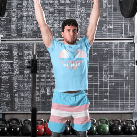 65 MCMLXV Mens LGBT Transgender Pride Flag Print Athletic Shorts - 65mcmlxv