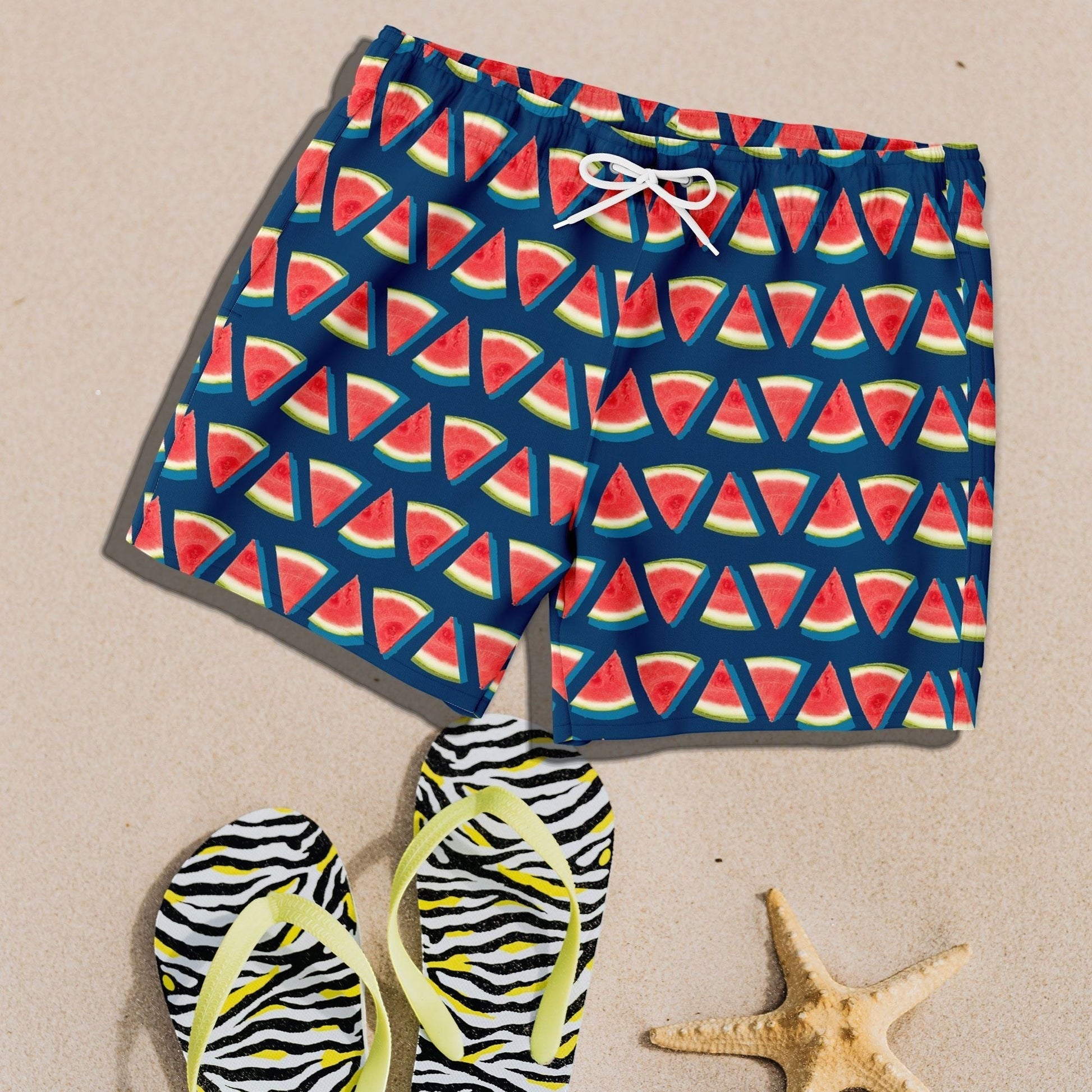 65 MCMLXV Men's Navy Watermelon Stripe Swim Trunks - 65mcmlxv