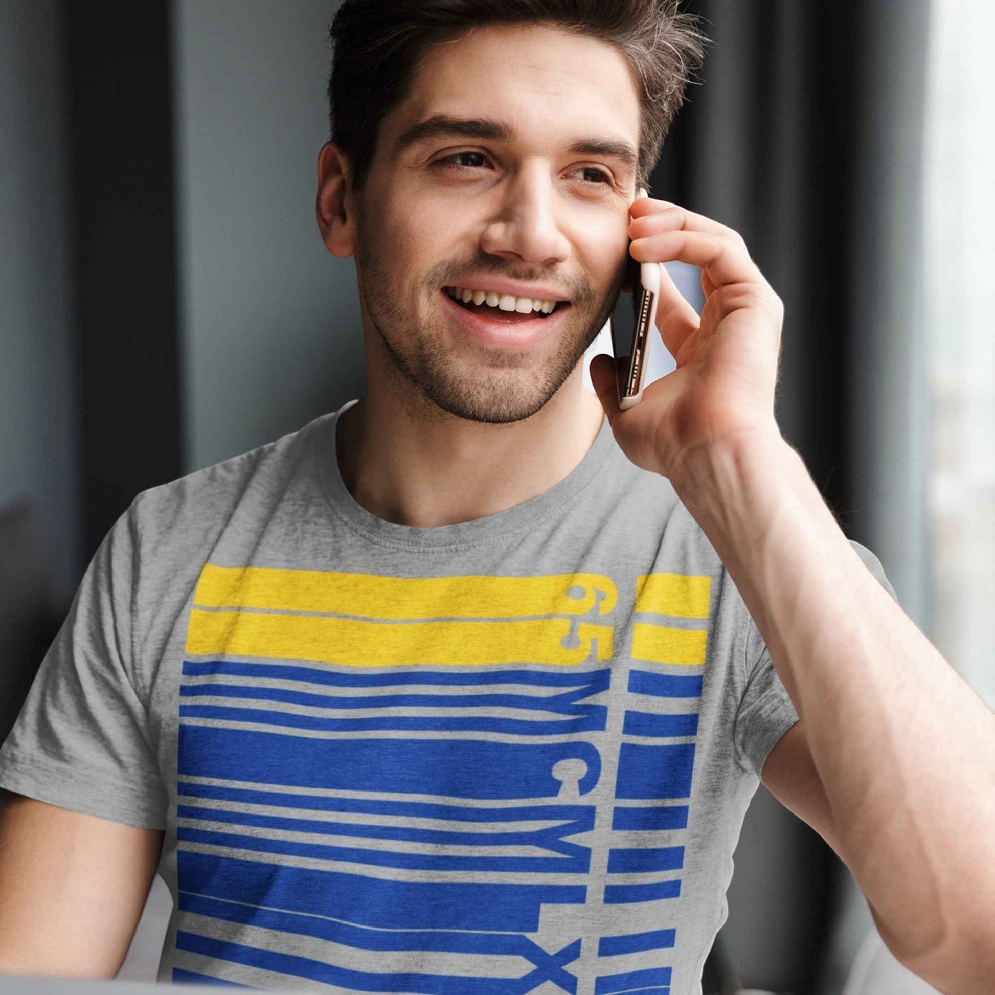 65 MCMLXV Men's NY Multi-Colored Bar Code Stripe Graphic T-Shirt