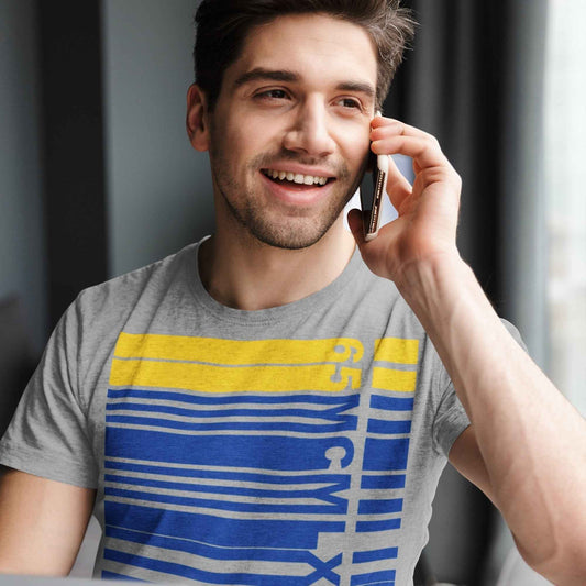 65 MCMLXV Men's NY Multi-Colored Bar Code Stripe Graphic T-Shirt