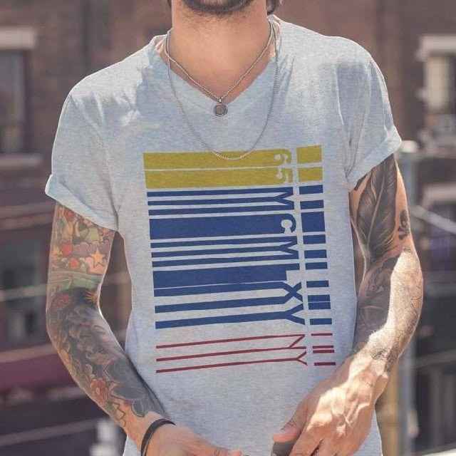 65 MCMLXV Men's NY Multi-Colored Bar Code Stripe Graphic T-Shirt