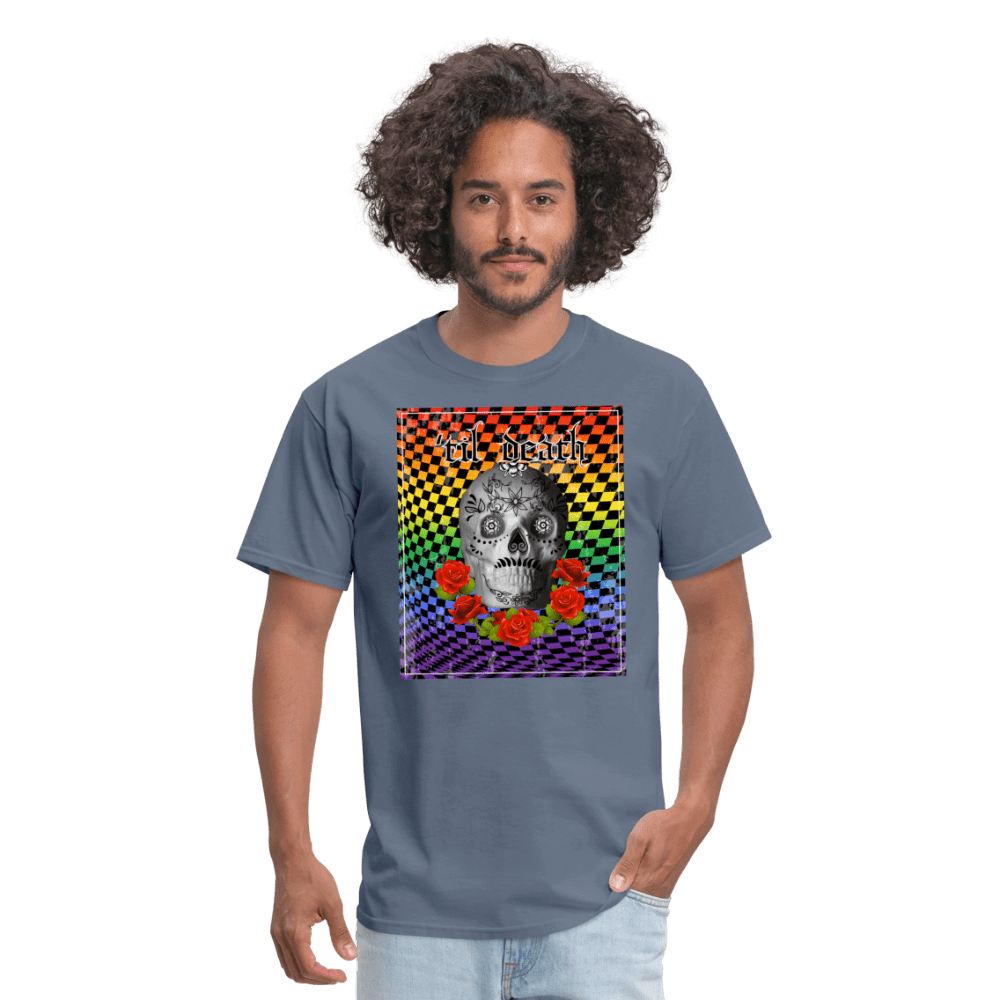 65 MCMLXV Men's Til Death Rainbow Checkerboard Skull T-Shirt - 65mcmlxv