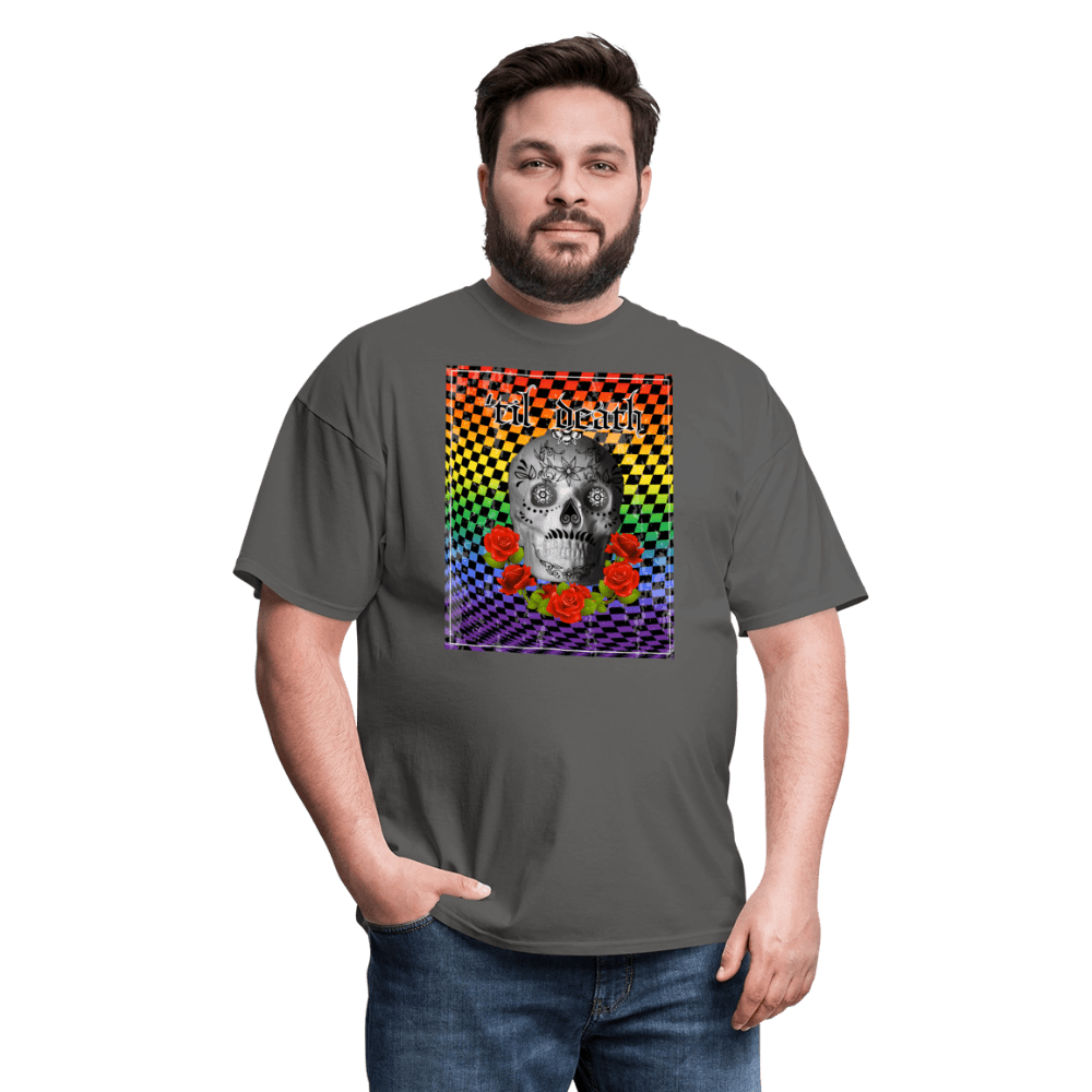 65 MCMLXV Men's Til Death Rainbow Checkerboard Skull T-Shirt - 65mcmlxv