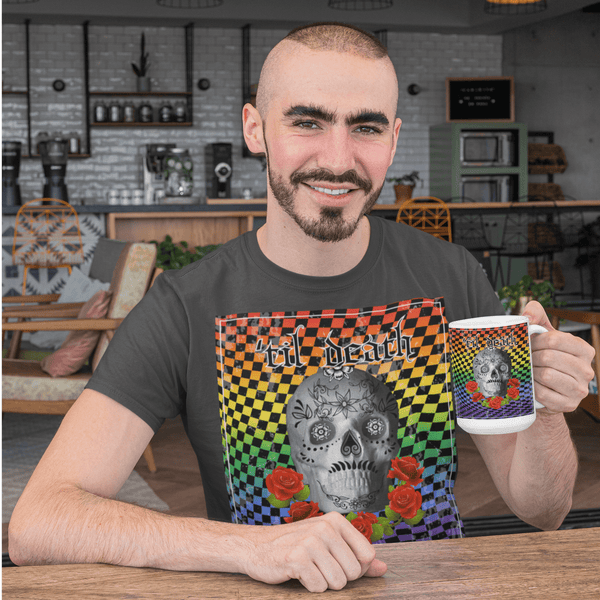 65 MCMLXV Men's Til Death Rainbow Checkerboard Skull T-Shirt - 65mcmlxv