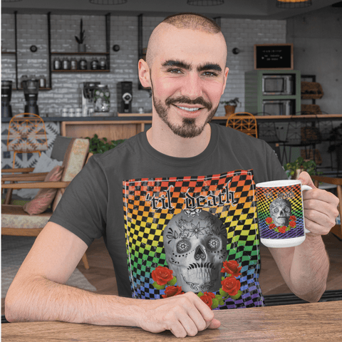 65 MCMLXV Men's Til Death Rainbow Checkerboard Skull T-Shirt - 65mcmlxv