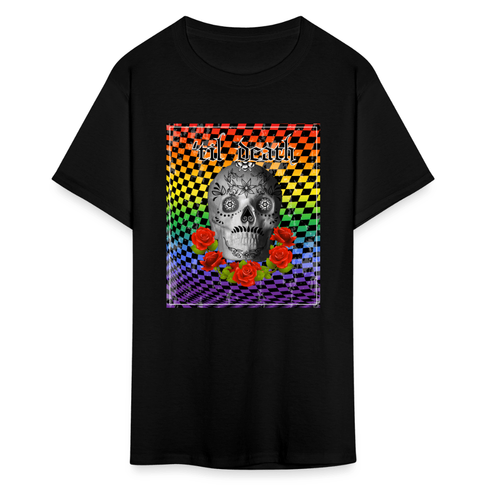 65 MCMLXV Men's Til Death Rainbow Checkerboard Skull T-Shirt - 65mcmlxv