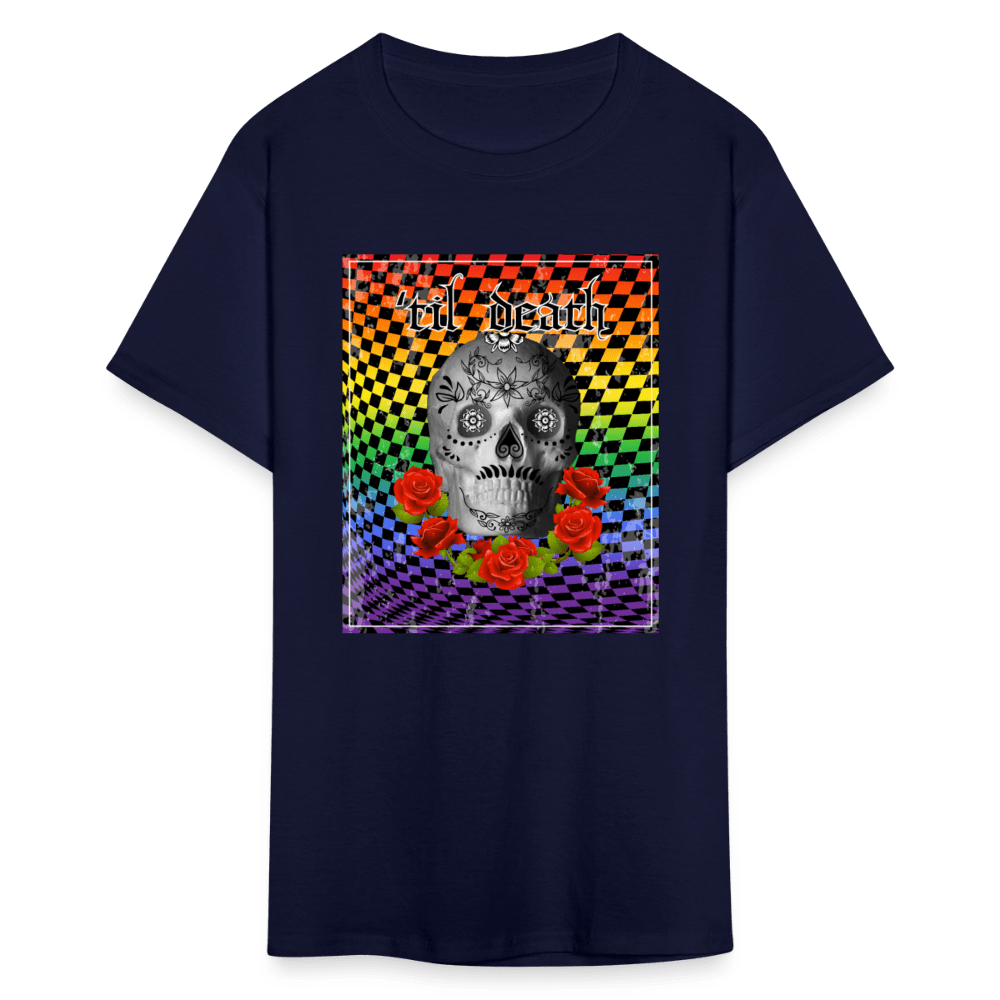 65 MCMLXV Men's Til Death Rainbow Checkerboard Skull T-Shirt - 65mcmlxv