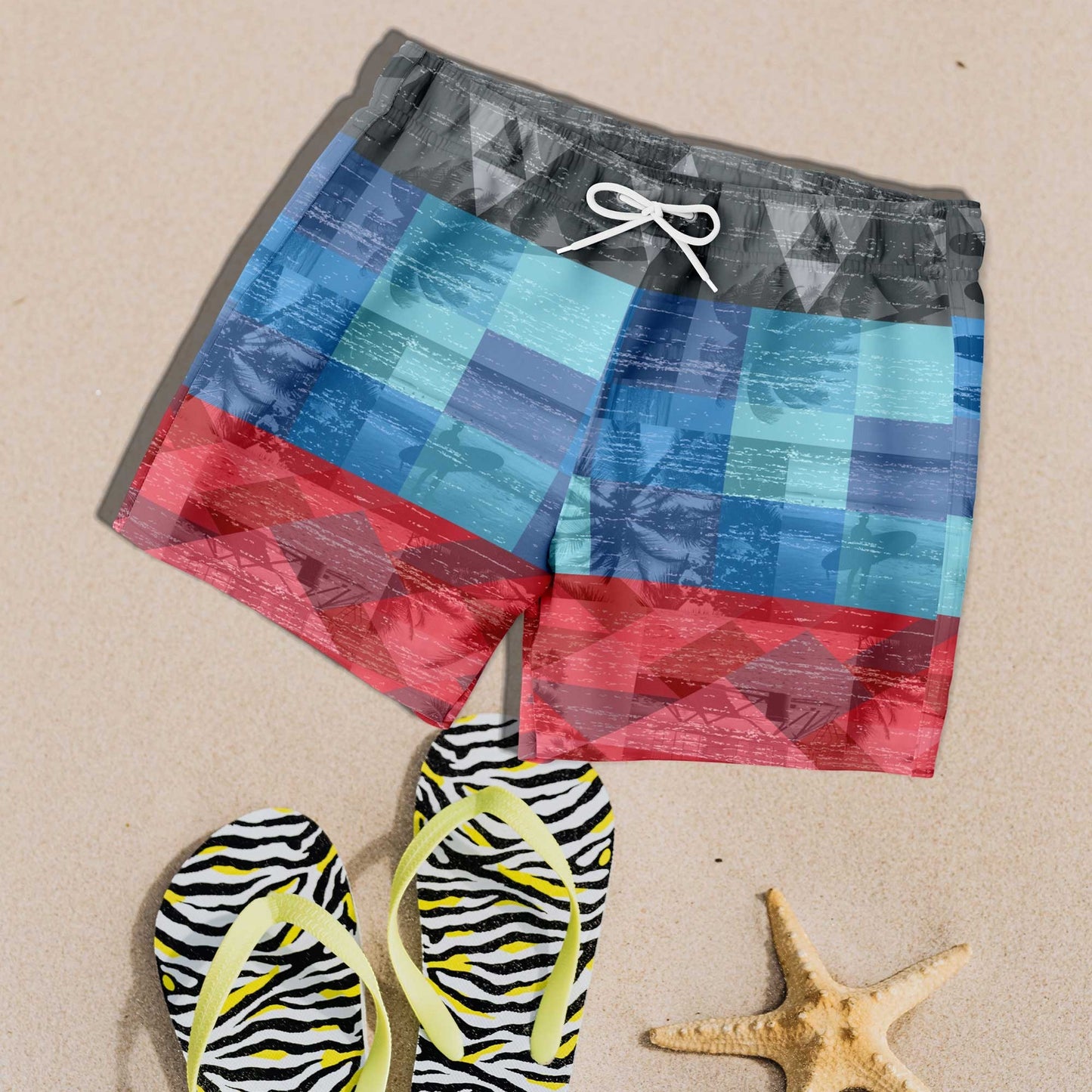 65 MCMLXV Men's Tropical Color Block Print Swim Trunk - 65mcmlxv