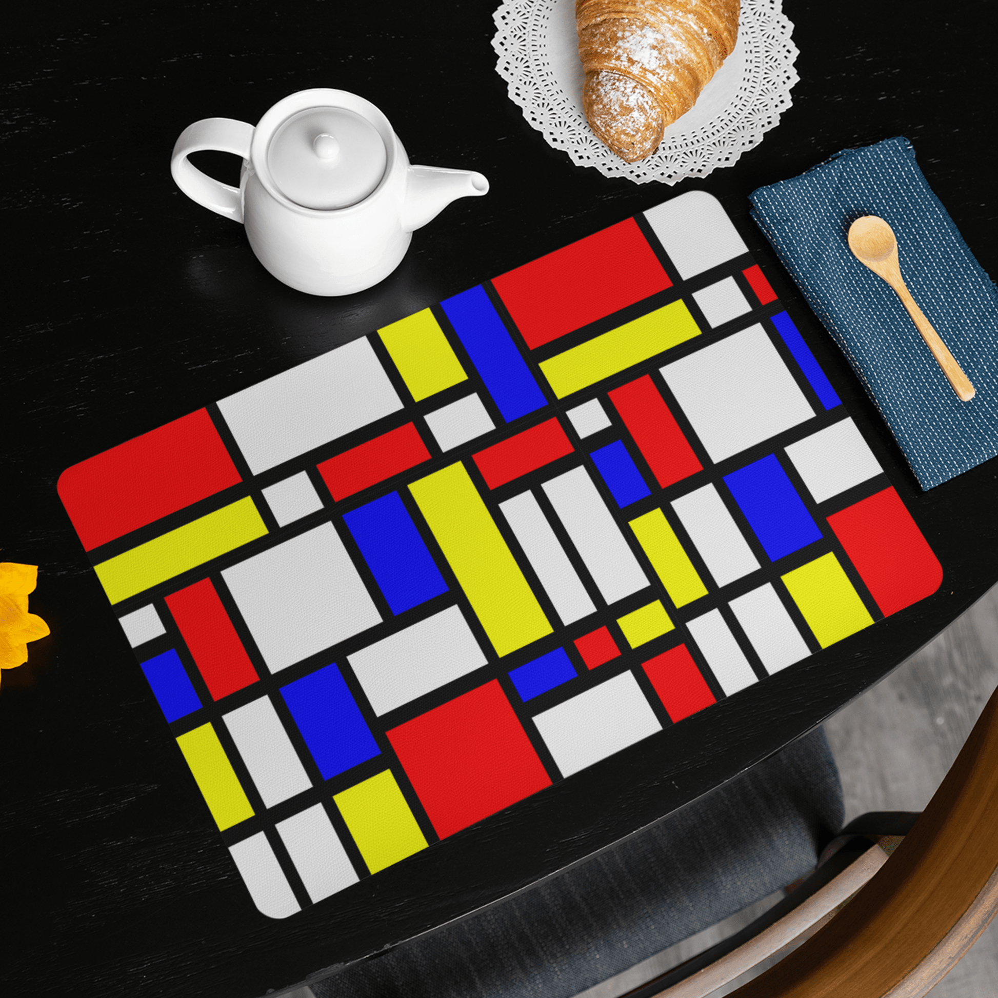 65 MCMLXV Mondrian Color Block Pattern Single Placemat and Coaster Set - 65mcmlxv