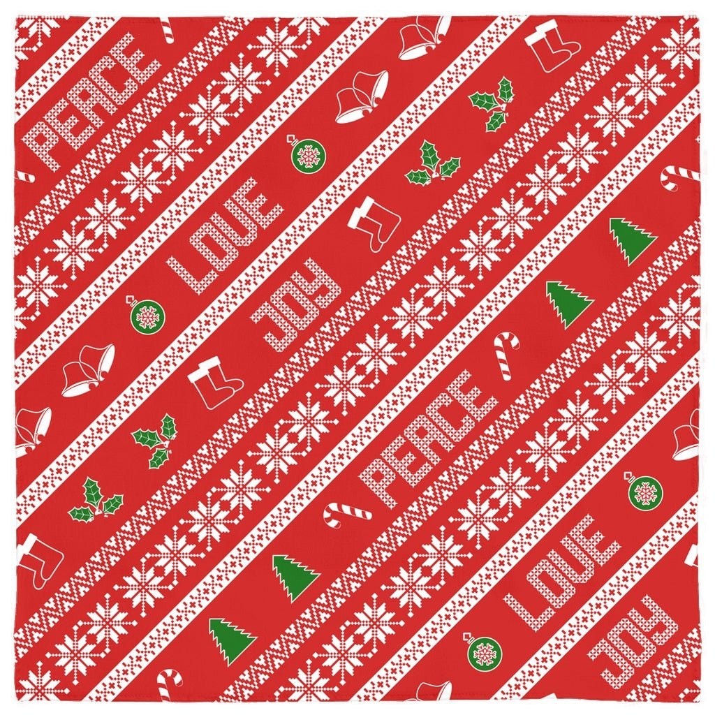 65 MCMLXV Peace Joy Love Red Christmas Sweater Print Pet Bandana - 65mcmlxv