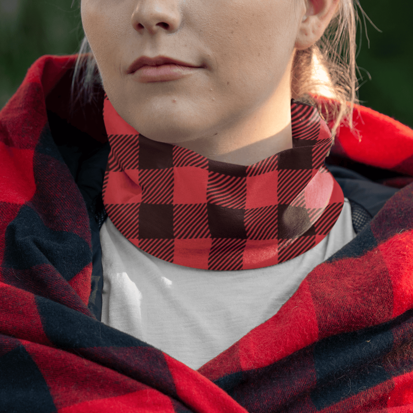 65 MCMLXV Red Buffalo Plaid Print Neck Gaiter Balaclava - 65mcmlxv
