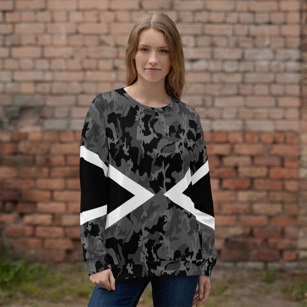 65 MCMLXV Unisex Black and White Chevron Camouflage Print Sweatshirt - 65mcmlxv