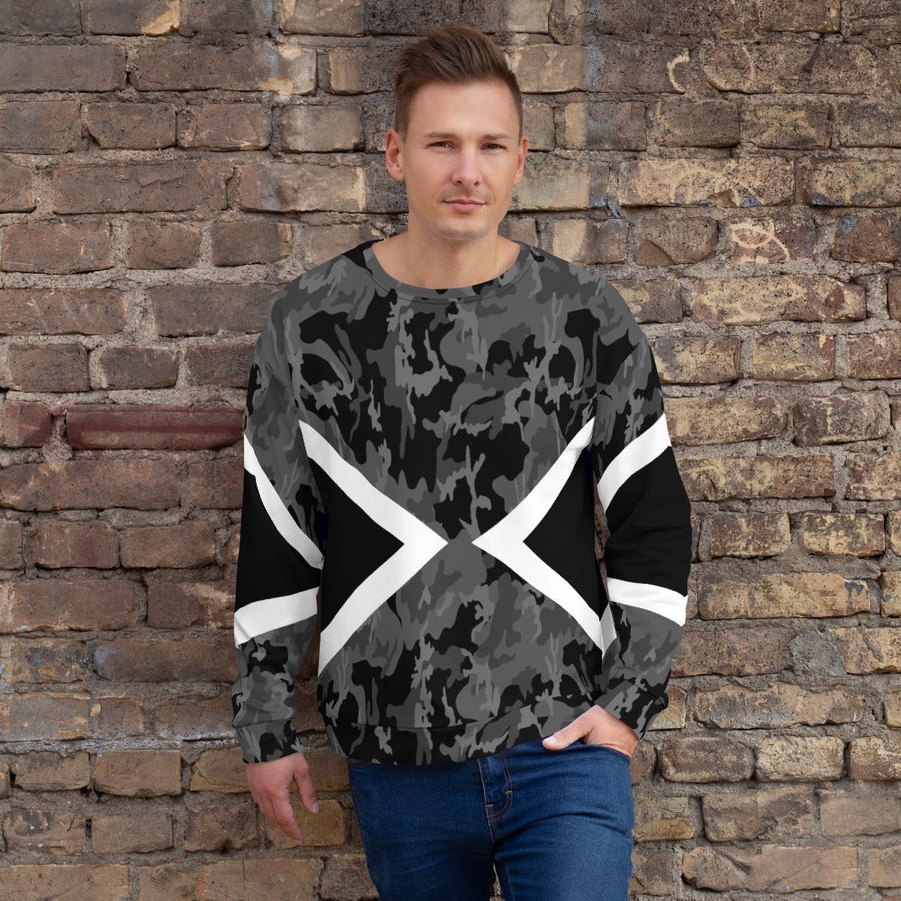 65 MCMLXV Unisex Black and White Chevron Camouflage Print Sweatshirt - 65mcmlxv