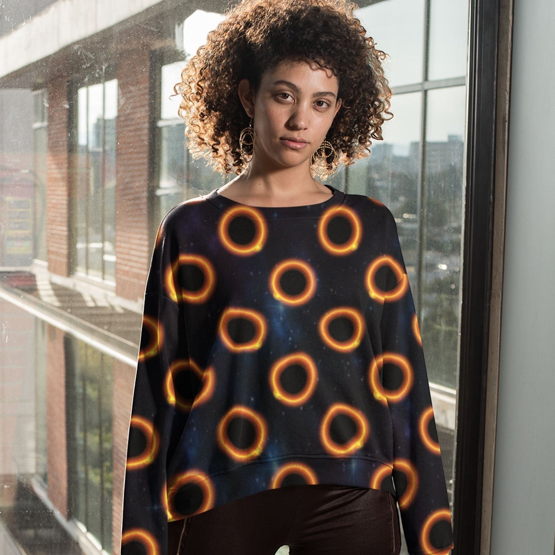 65 MCMLXV Unisex Black Solar Eclipse Polka Dot Pattern Performance Sweatshirt - 65mcmlxv