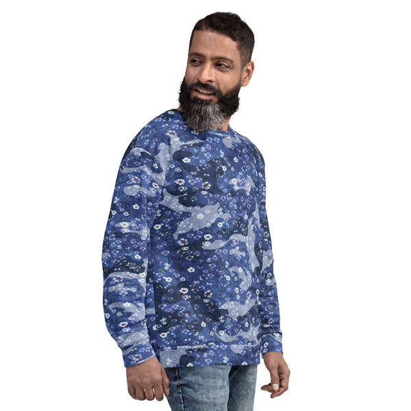 65 MCMLXV Unisex Blue Camouflage & Floral Print Fleece Sweatshirt - 65mcmlxv