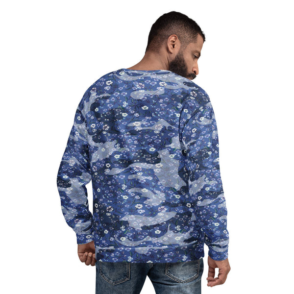 65 MCMLXV Unisex Blue Camouflage & Floral Print Fleece Sweatshirt - 65mcmlxv