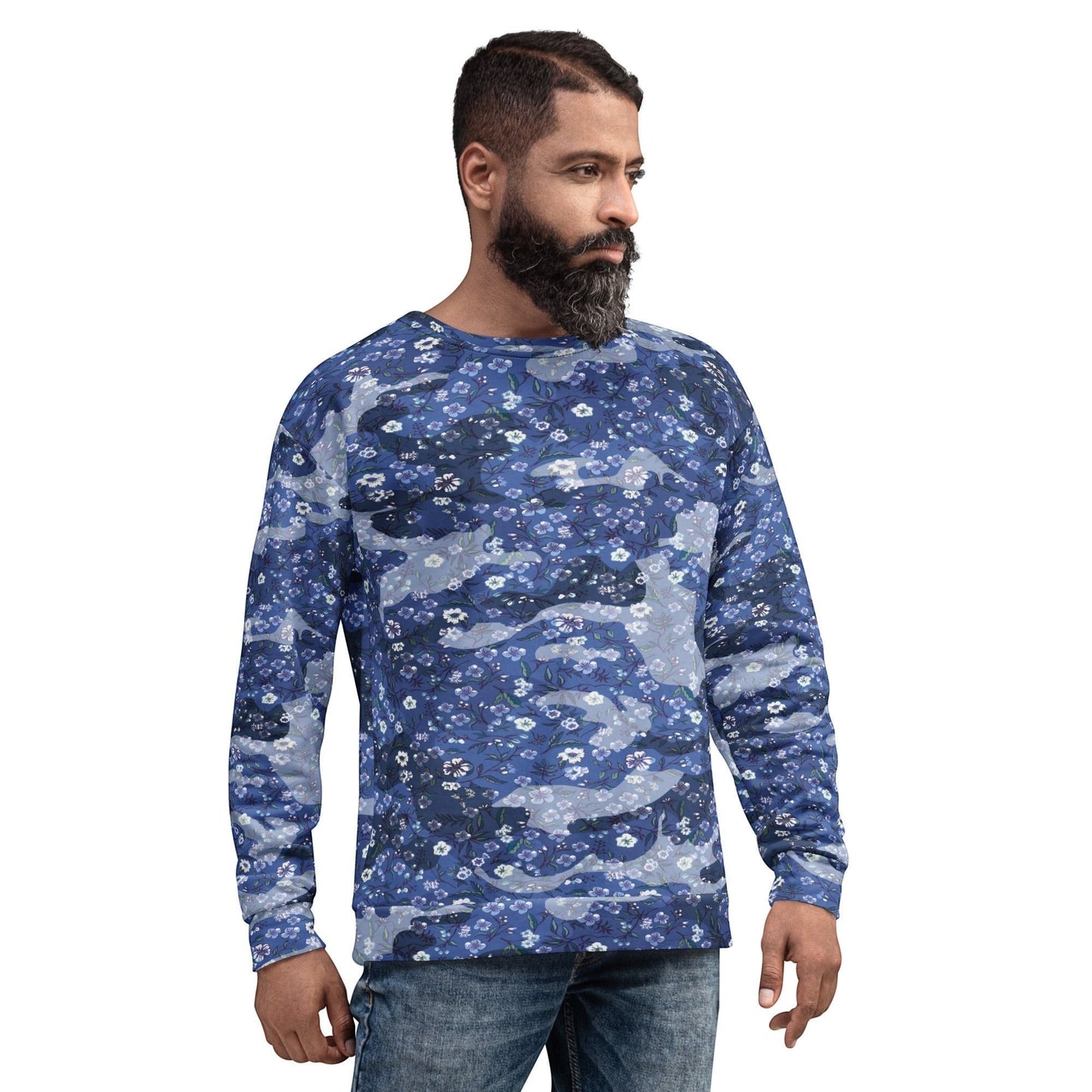 65 MCMLXV Unisex Blue Camouflage & Floral Print Fleece Sweatshirt - 65mcmlxv