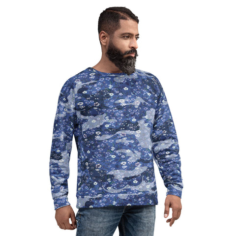 65 MCMLXV Unisex Blue Camouflage & Floral Print Fleece Sweatshirt - 65mcmlxv