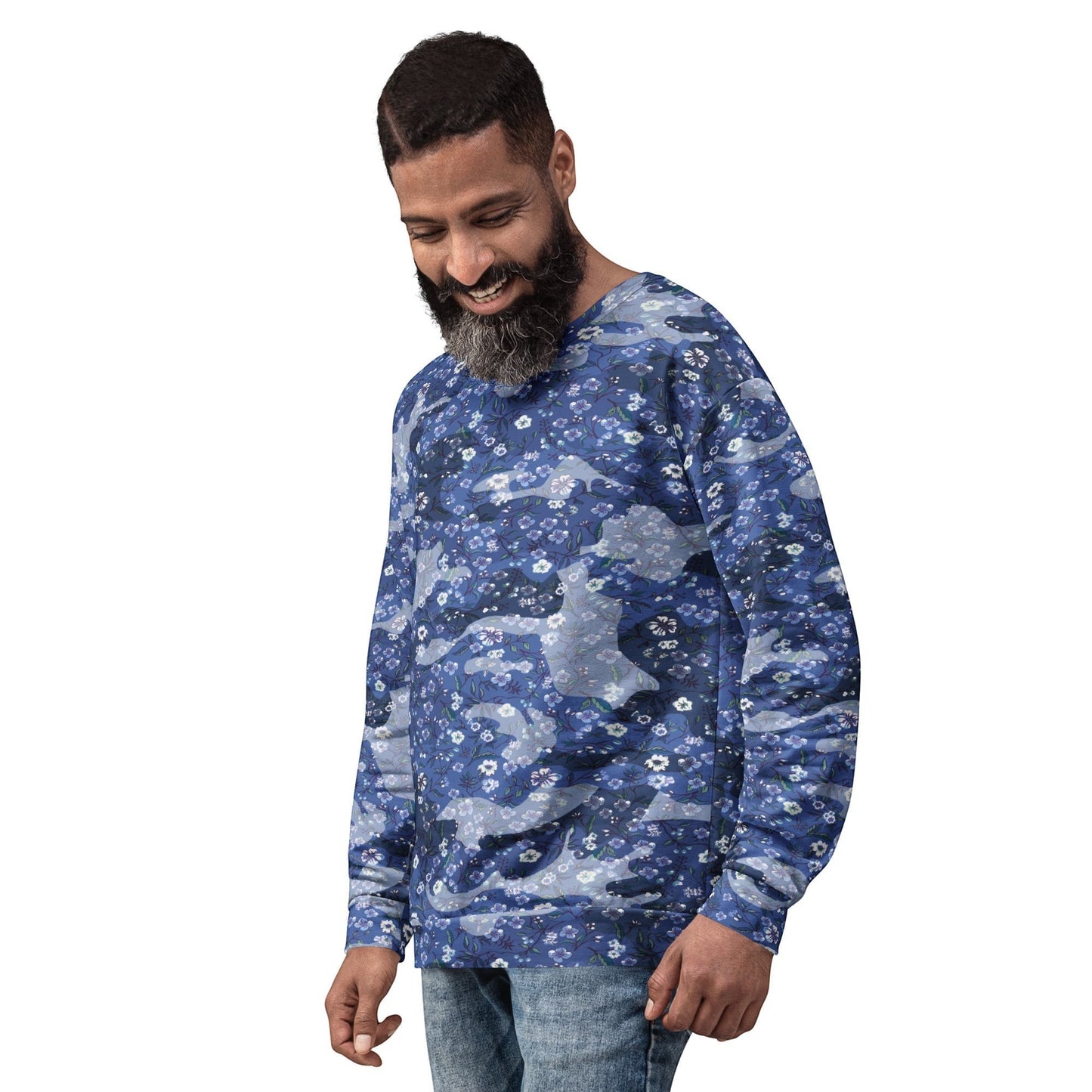 65 MCMLXV Unisex Blue Camouflage & Floral Print Fleece Sweatshirt - 65mcmlxv