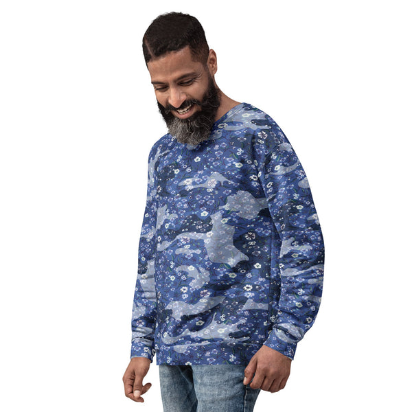 65 MCMLXV Unisex Blue Camouflage & Floral Print Fleece Sweatshirt - 65mcmlxv