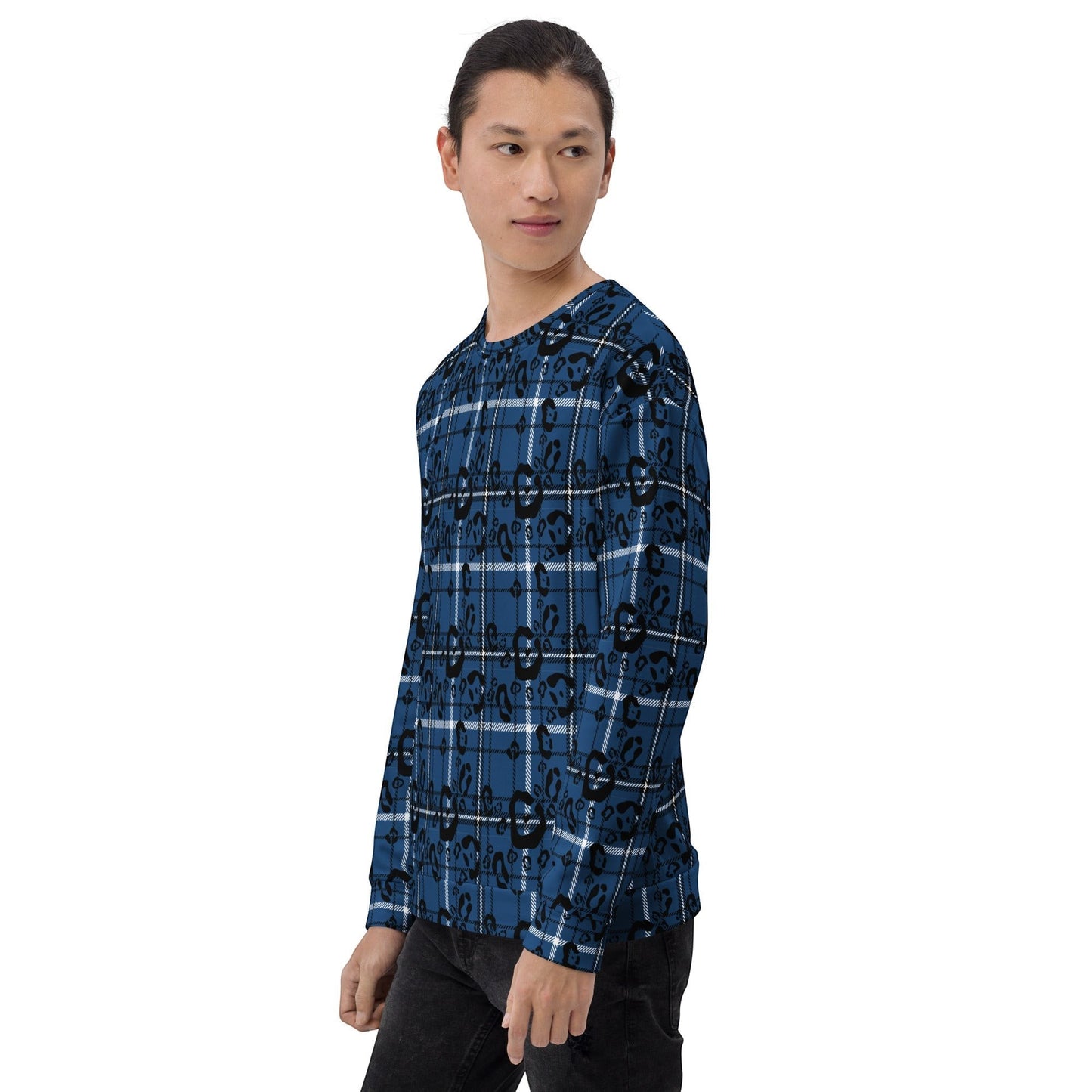 65 MCMLXV Unisex Blue Plaid & Leopard Print Fleece Sweatshirt - 65mcmlxv