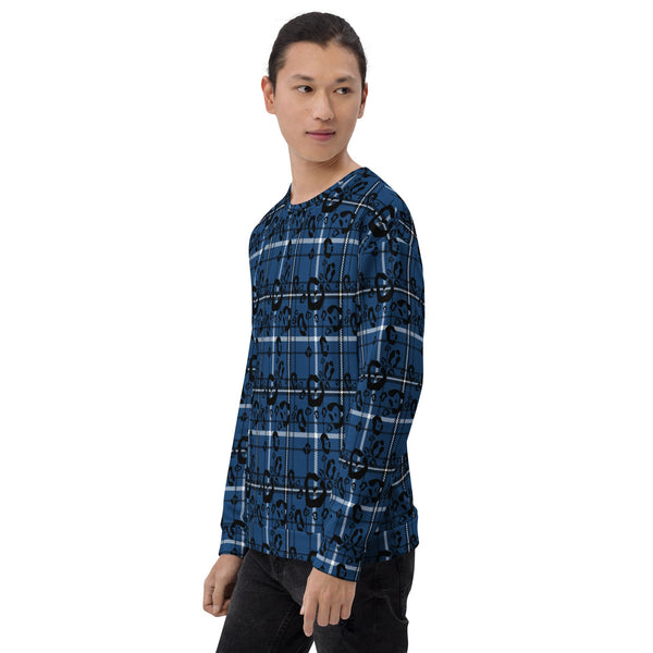 65 MCMLXV Unisex Blue Plaid & Leopard Print Fleece Sweatshirt - 65mcmlxv