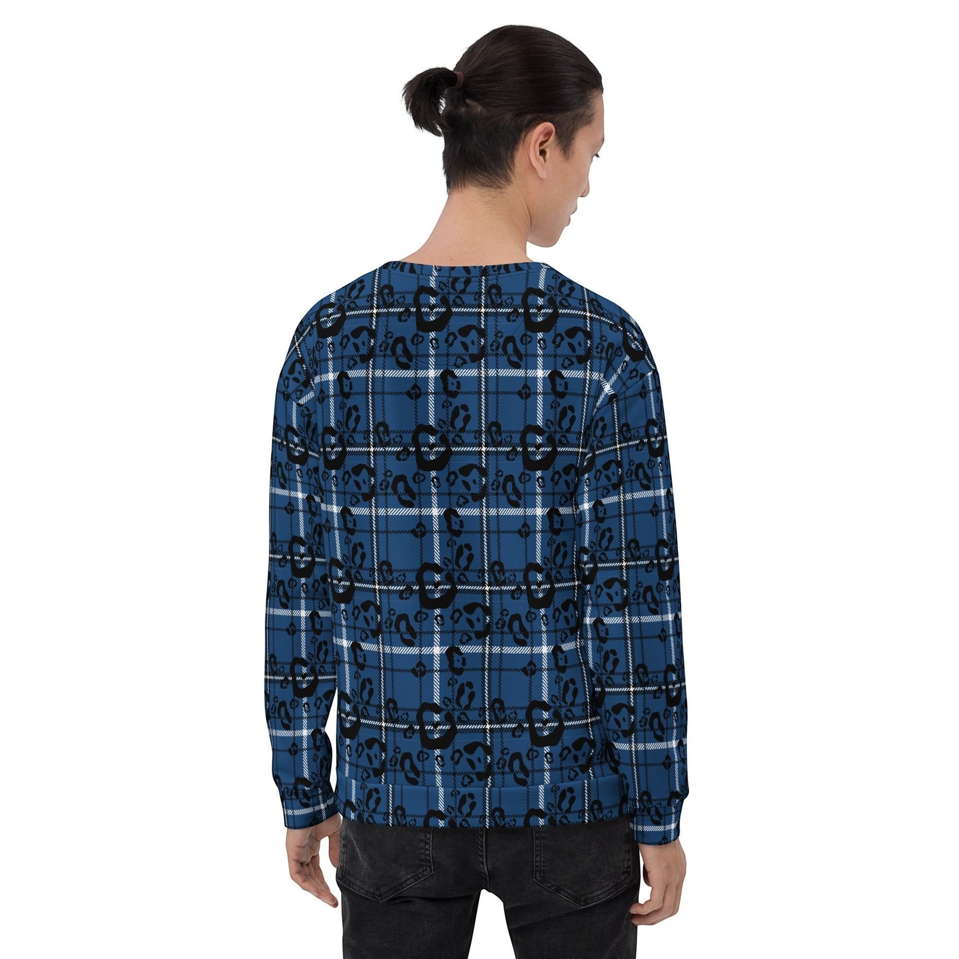 65 MCMLXV Unisex Blue Plaid & Leopard Print Fleece Sweatshirt - 65mcmlxv