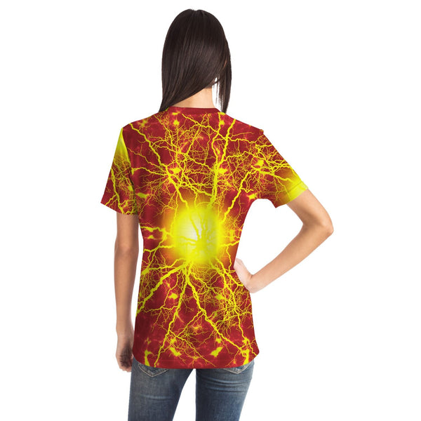 65 MCMLXV Unisex Cosplay Red Speedforce Golden Lightning Pattern T-shirt - 65mcmlxv