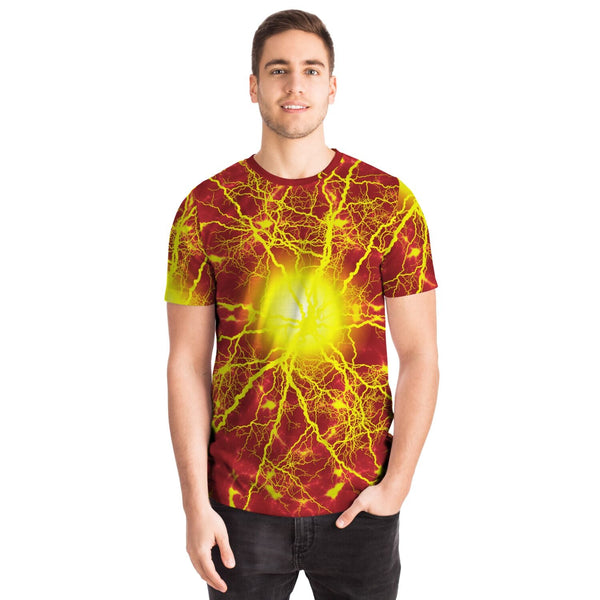 65 MCMLXV Unisex Cosplay Red Speedforce Golden Lightning Pattern T-shirt - 65mcmlxv