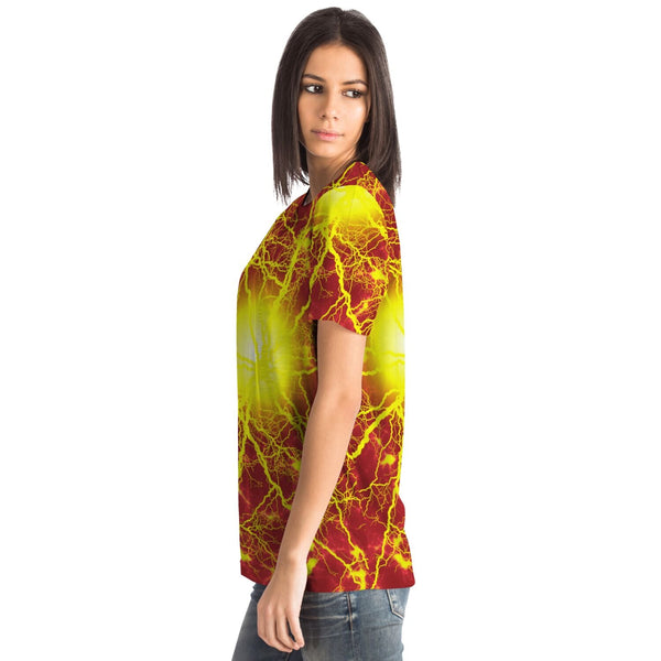 65 MCMLXV Unisex Cosplay Red Speedforce Golden Lightning Pattern T-shirt - 65mcmlxv