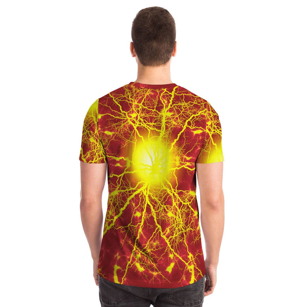 65 MCMLXV Unisex Cosplay Red Speedforce Golden Lightning Pattern T-shirt - 65mcmlxv