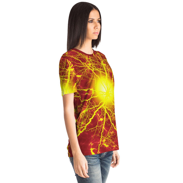 65 MCMLXV Unisex Cosplay Red Speedforce Golden Lightning Pattern T-shirt - 65mcmlxv