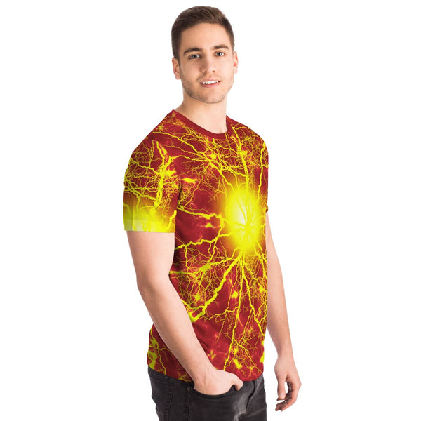 65 MCMLXV Unisex Cosplay Red Speedforce Golden Lightning Pattern T-shirt - 65mcmlxv