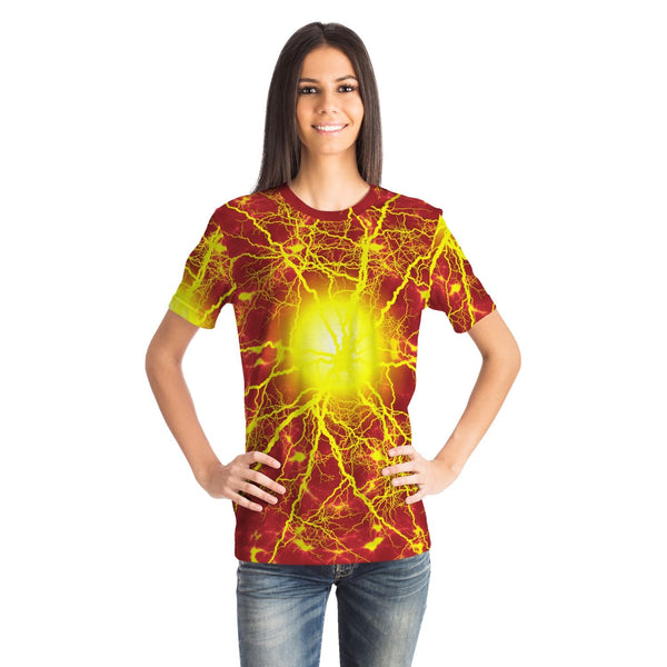 65 MCMLXV Unisex Cosplay Red Speedforce Golden Lightning Pattern T-shirt - 65mcmlxv