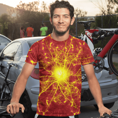 65 MCMLXV Unisex Cosplay Red Speedforce Golden Lightning Pattern T-shirt - 65mcmlxv