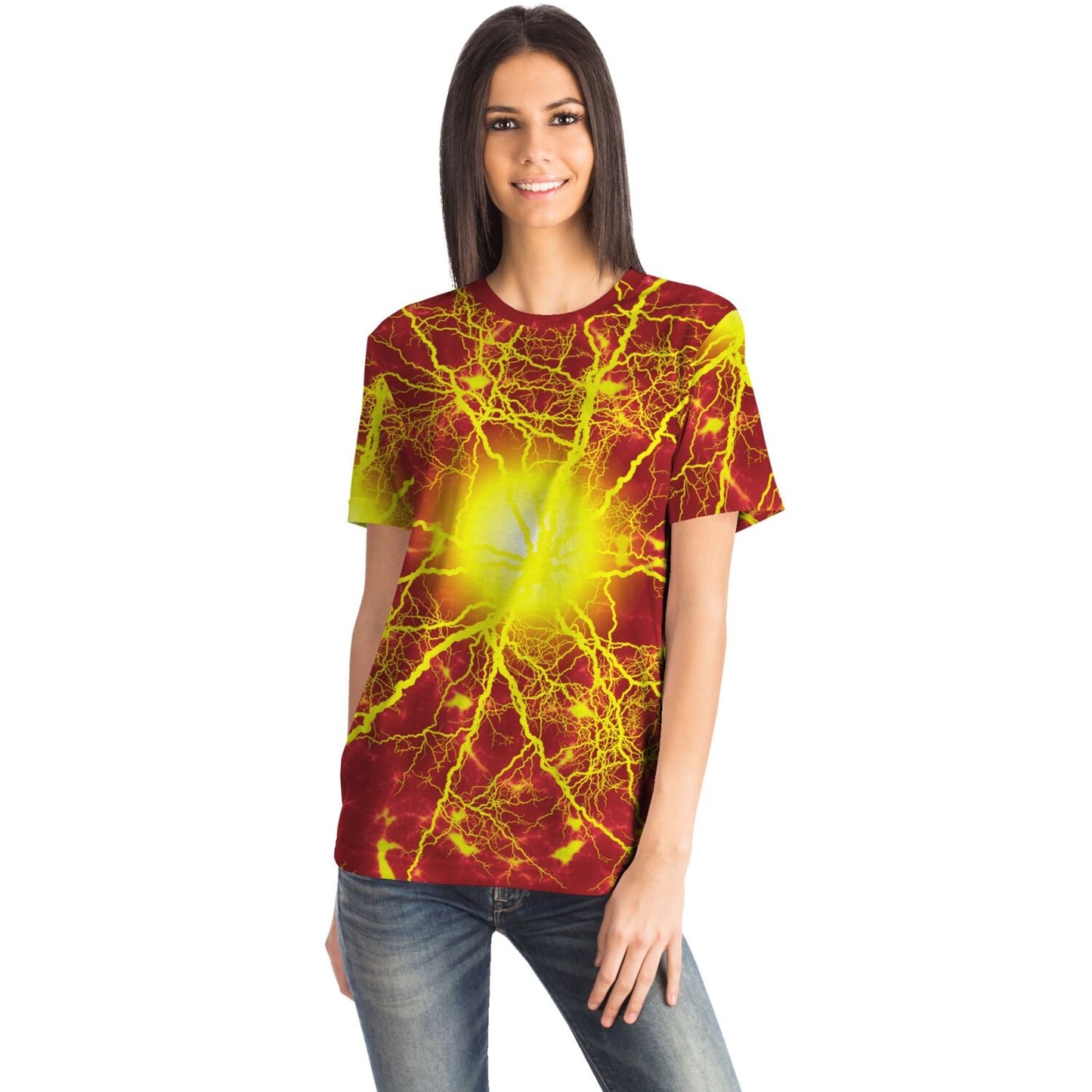 65 MCMLXV Unisex Cosplay Red Speedforce Golden Lightning Pattern T-shirt - 65mcmlxv