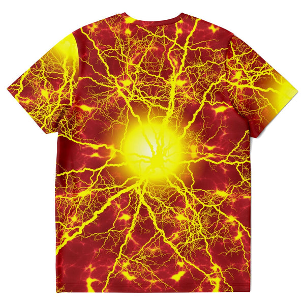 65 MCMLXV Unisex Cosplay Red Speedforce Golden Lightning Pattern T-shirt - 65mcmlxv