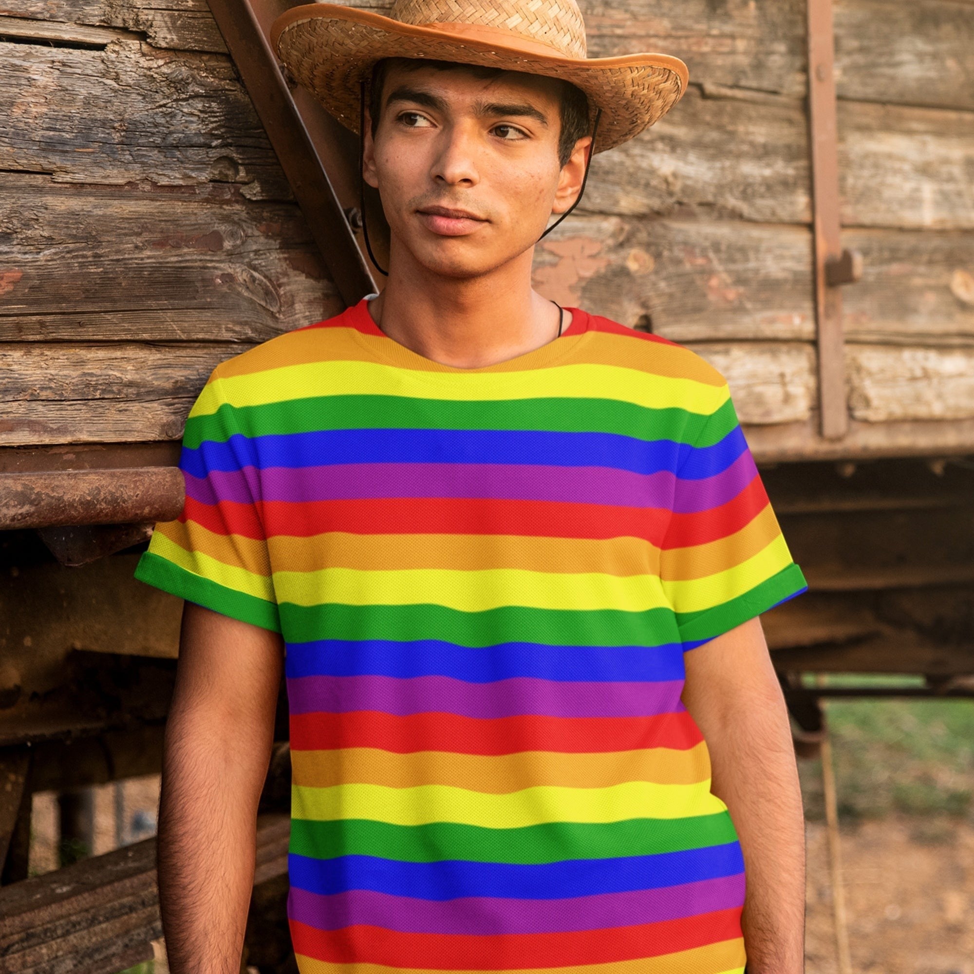65 MCMLXV Unisex LGBT Gay Pride Rainbow Flag Stripe Print T-Shirt