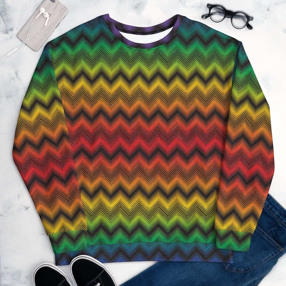 65 MCMLXV Unisex LGBT Pride Chevron Print Fleece Sweatshirt - 65mcmlxv