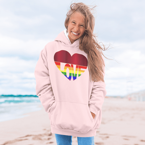 65 MCMLXV Unisex LGBT Rainbow Flag Love Heart Graphic Fleece Hoodie - 65mcmlxv
