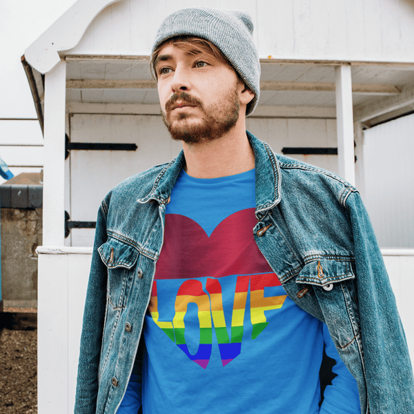 65 MCMLXV Unisex LGBT Rainbow Flag Love Heart Graphic Long Sleeve T-Shirt - 65mcmlxv