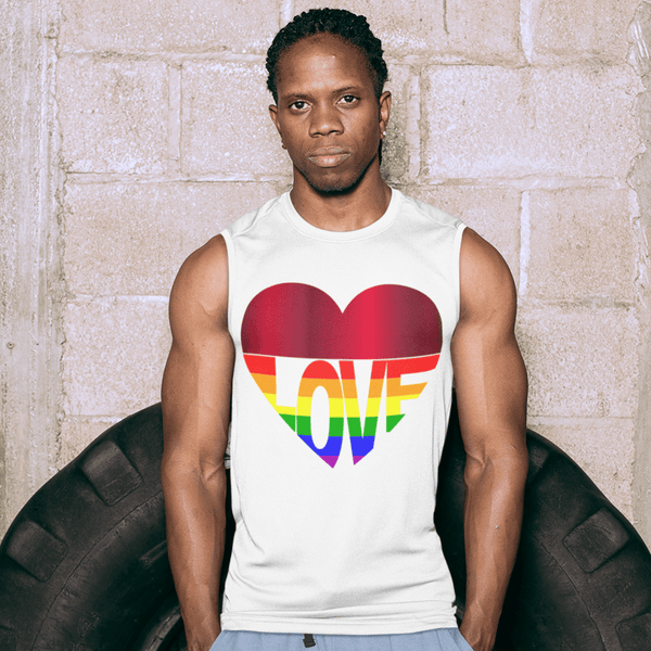 65 MCMLXV Unisex LGBT Rainbow Flag Love Heart Graphic Muscle Top T-Shirt - 65mcmlxv