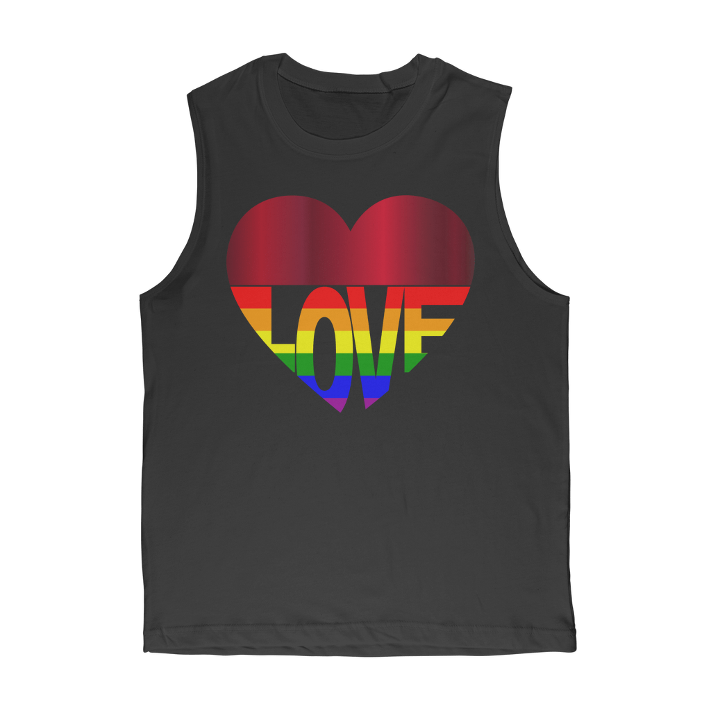 65 MCMLXV Unisex LGBT Rainbow Flag Love Heart Graphic Muscle Top T-Shirt - 65mcmlxv
