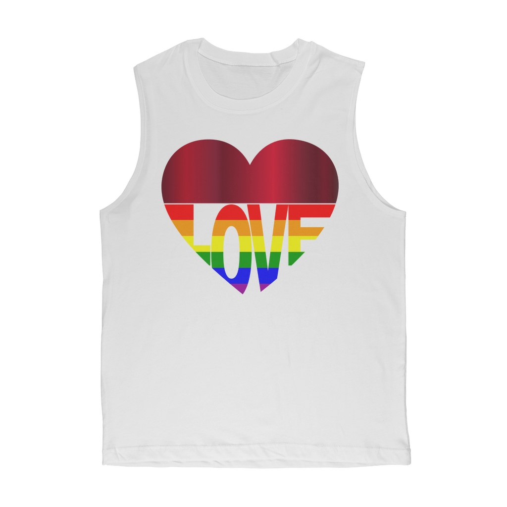 65 MCMLXV Unisex LGBT Rainbow Flag Love Heart Graphic Muscle Top T-Shirt - 65mcmlxv