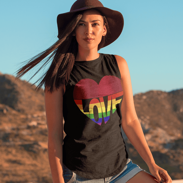 65 MCMLXV Unisex LGBT Rainbow Flag Love Heart Graphic Muscle Top T-Shirt - 65mcmlxv