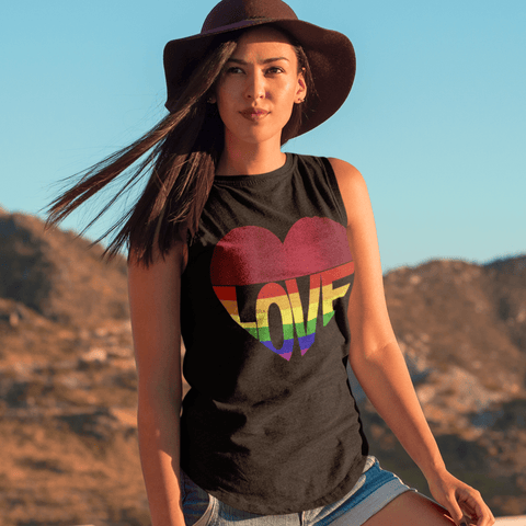 65 MCMLXV Unisex LGBT Rainbow Flag Love Heart Graphic Muscle Top T-Shirt - 65mcmlxv