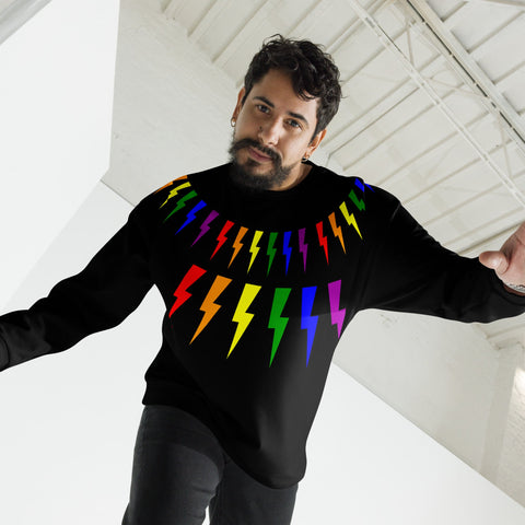 65 MCMLXV Unisex LGBT Rainbow Lightning Bolt Sweatshirt Jumper - 65mcmlxv