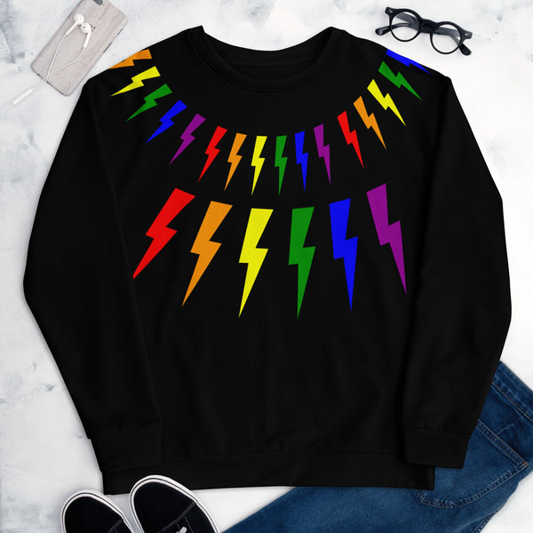 65 MCMLXV Unisex LGBT Rainbow Lightning Bolt Sweatshirt Jumper - 65mcmlxv