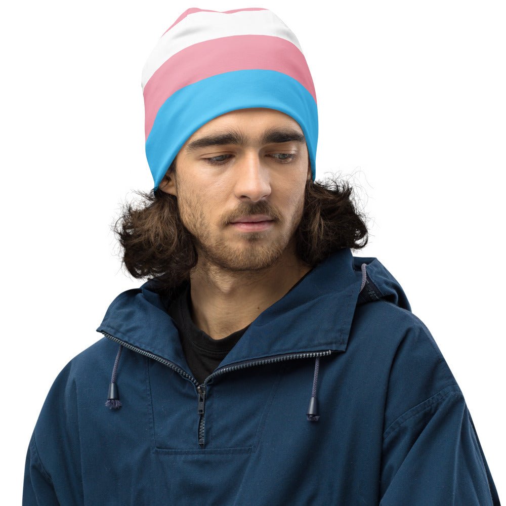 65 MCMLXV Unisex LGBT Transgender Pride Flag Print Knit Beanie Skullcap - 65mcmlxv